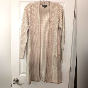 New Fortune & Ivy open front cable knit camel neutral long cardigan sweater sz L